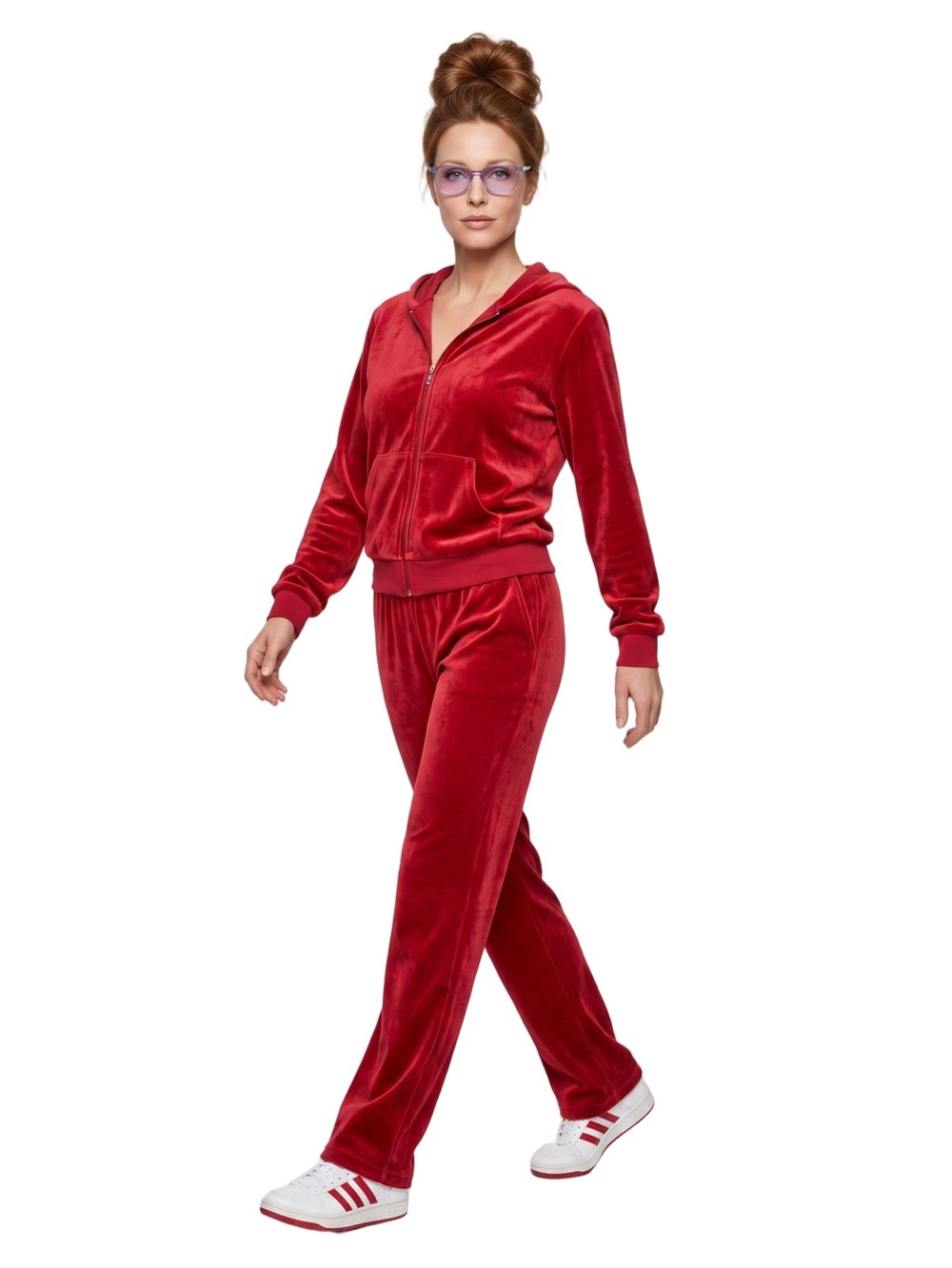 TRACKSUIT Red Velour Zip Hoodie an Drawstring Sweatpants Soft Luxury Fabric SZ L